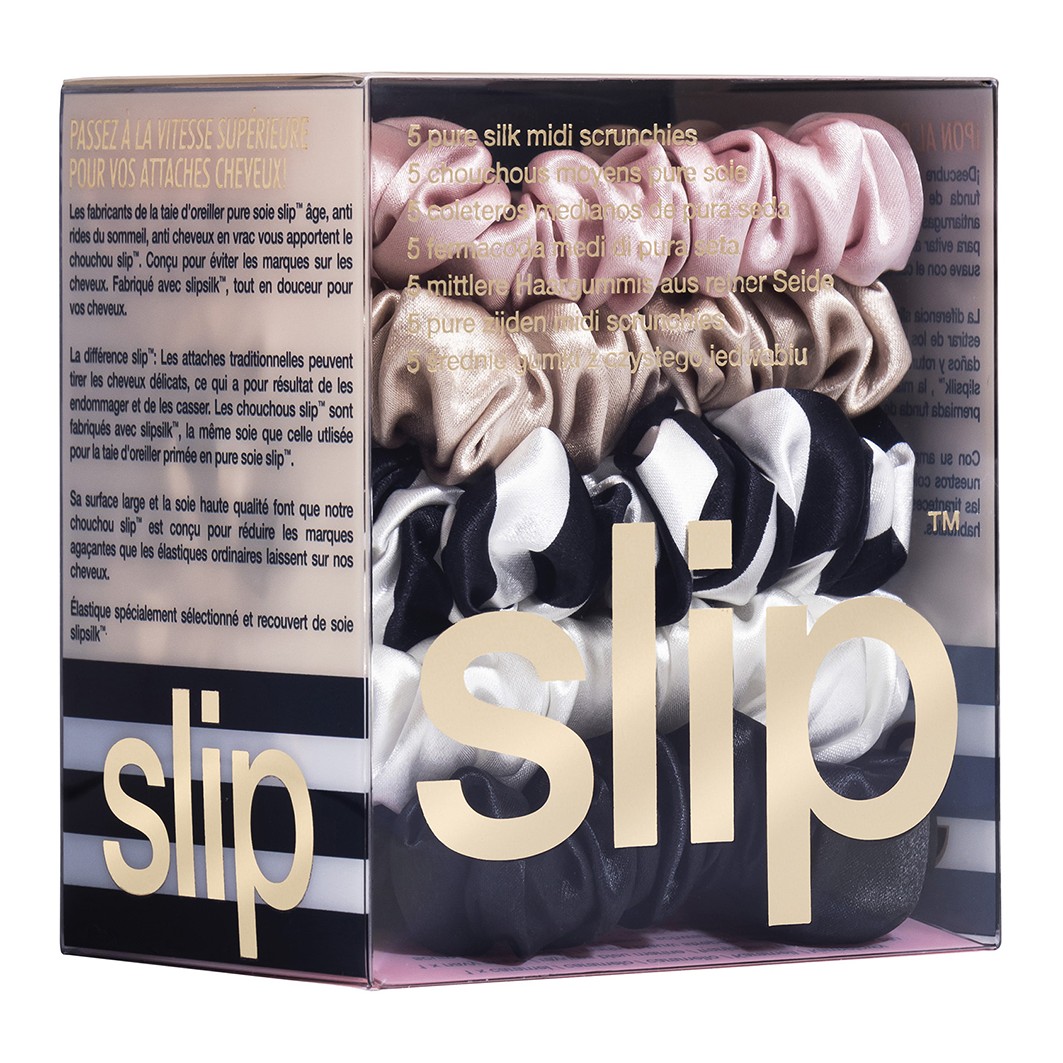 Резинка для волос 5 pure silk midi scrunchies Slip, blau gestreift, rosa, weiß, karamell, schwarz — фото 3