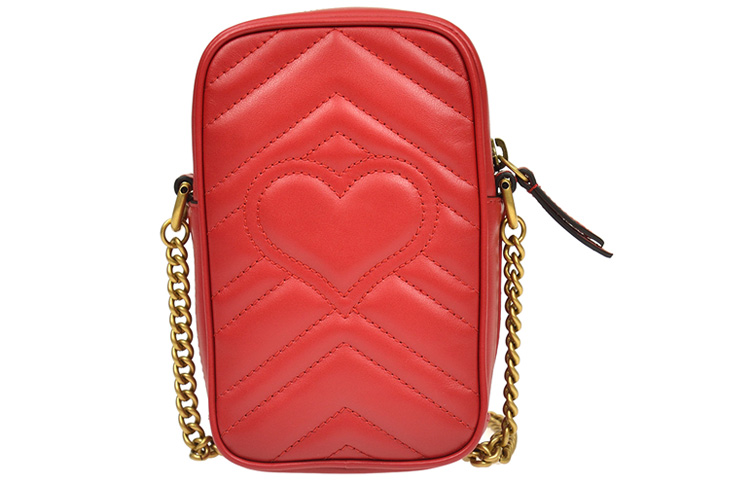 Мини-сумка Gucci GG Marmont через плечо из красной телячьей кожи — фото 4