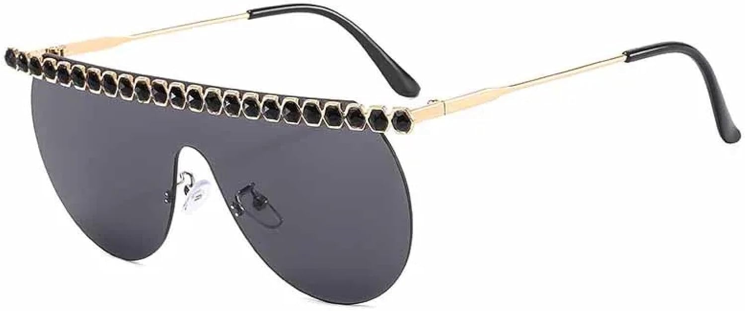 

Модные солнцезащитные очки премиум-класса без оправы, цельные, с имитацией бриллиантов, для женщин и мужчин, в стиле ретро, ​​роскошные, для вечеринок на открытом воздухе, с защитой от УФ-излучения UV400 TKKTLLT, Gold Gray