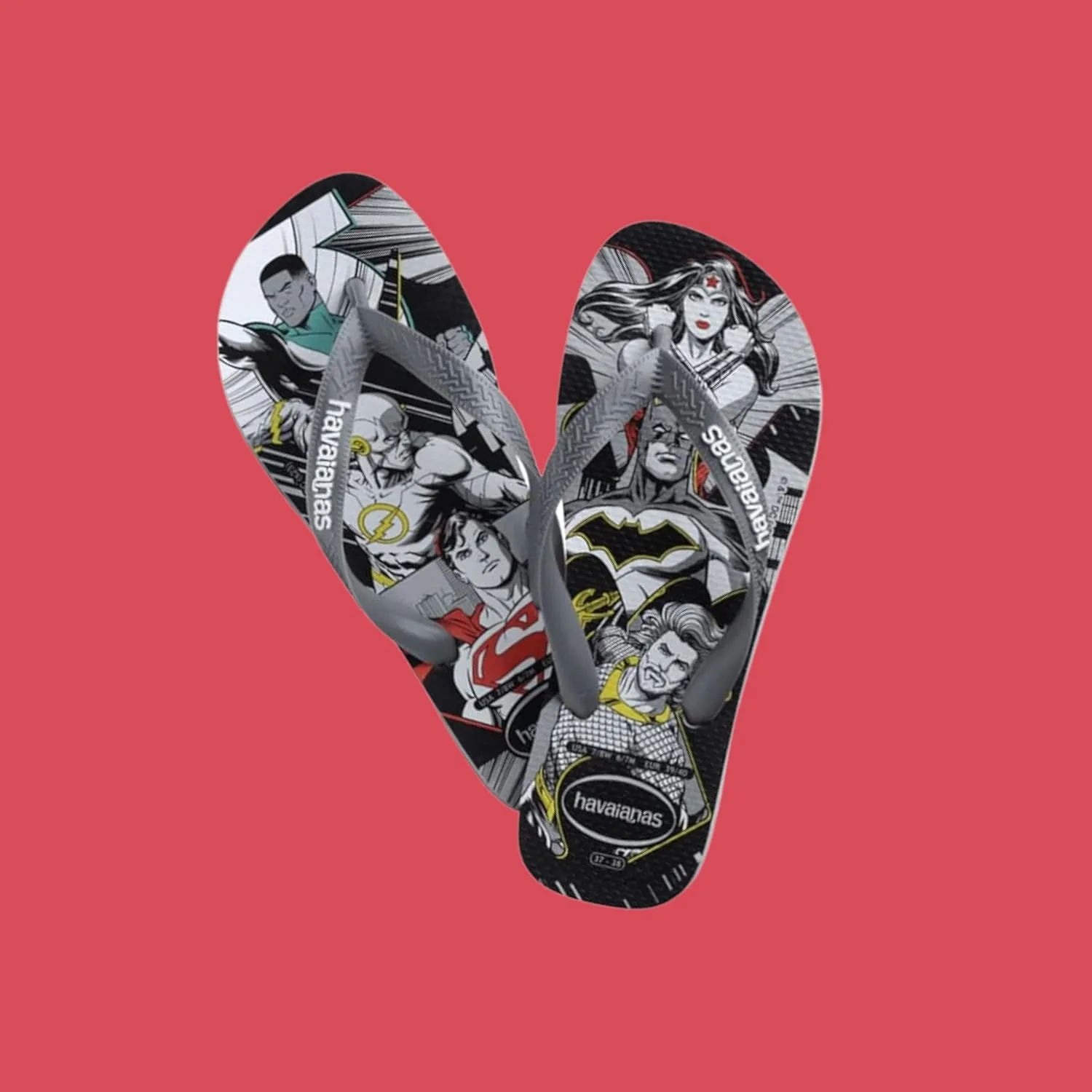 Havaianas - Top Heroes DC, удобные, прочные и легкие шлепанцы с подошвами в стиле героев и злодеев, взрослые размеры, черный/серый — фото 2