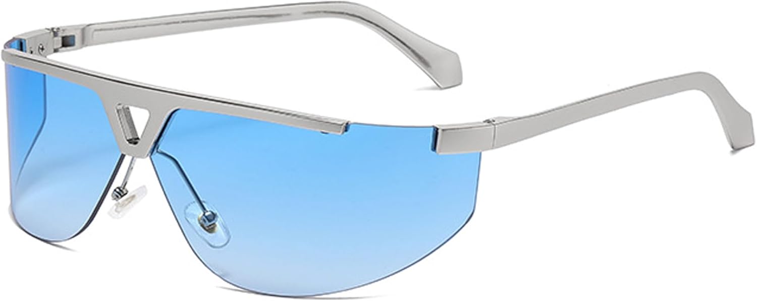 

Солнцезащитные очки Bullabulling без оправы в стиле Y2K для мужчин и женщин. Модные, тонкие, с плоской верхней частью, футуристические солнцезащитные очки-щитки, Silvery Blue