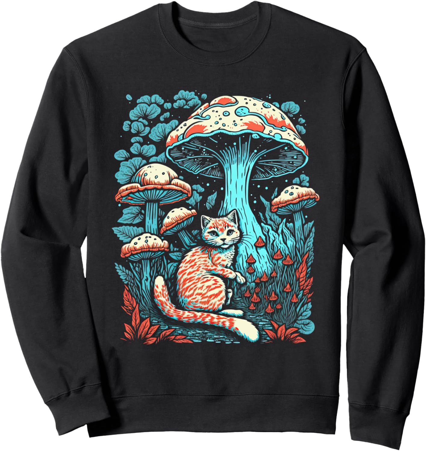 

Толстовка с изображением кошки в стиле Cottage Coa, прячущейся под грибом Cottagecore Goblincore And Fairycore Stuff, черный