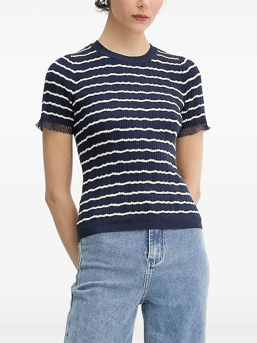 

Полосатый топ с оборками на рукавах rag & bone, синий