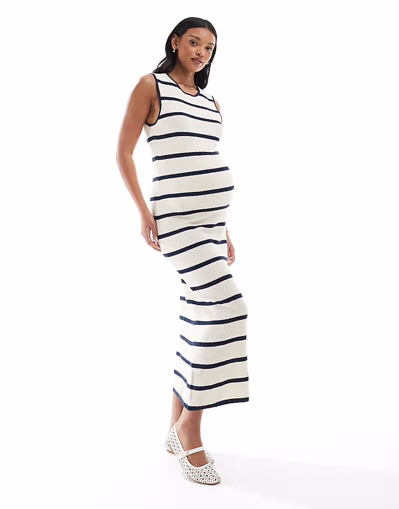 

Vero Moda Maternity - Платье длиной до щиколотки из трикотажного полотна в полоску кремового и темно-синего цветов, одежда для беременных