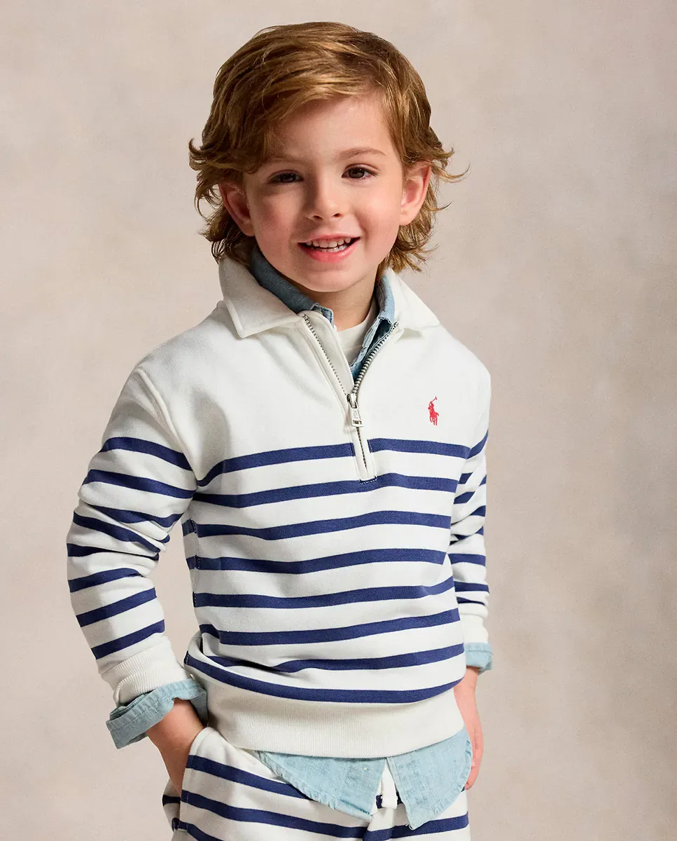 Детская хлопковая толстовка с половинной молнией Polo Ralph Lauren, синий/белый — фото 4