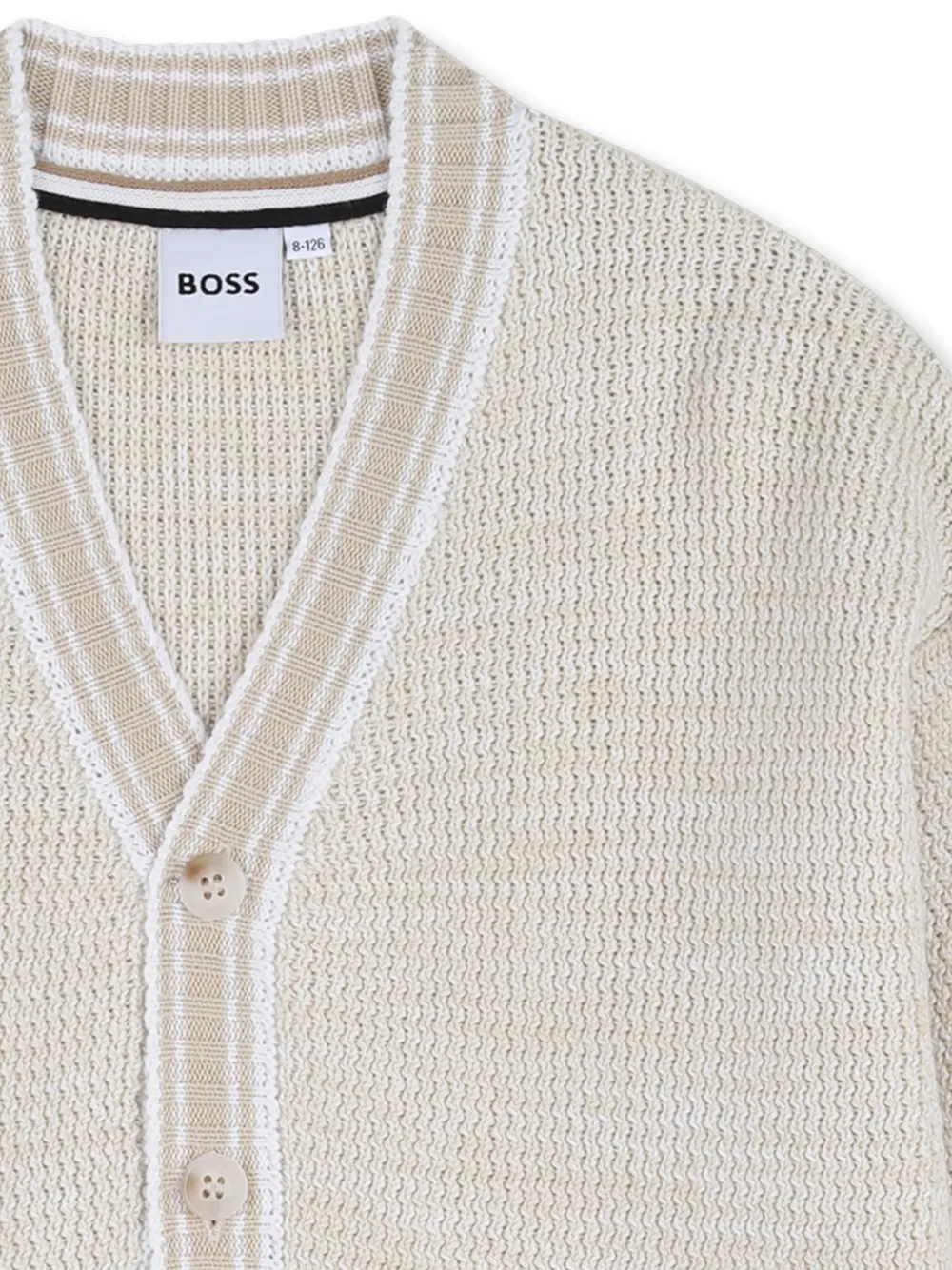 Полосатый кардиган на пуговицах Boss Kidswear, бежевый — фото 3