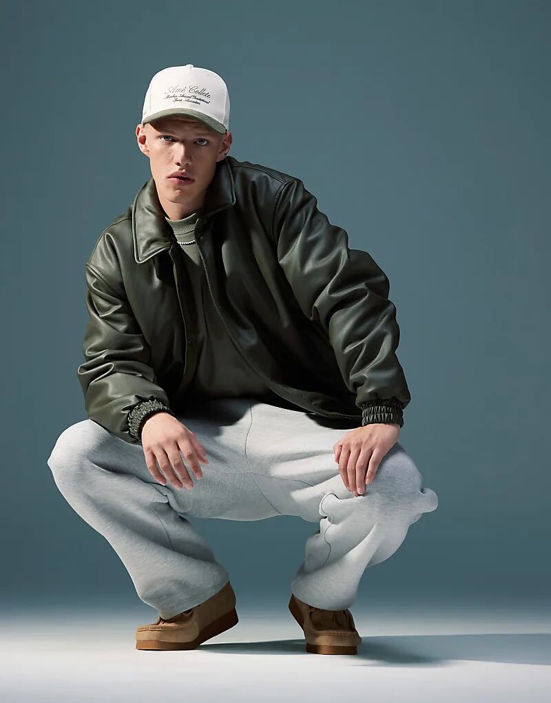 

Куртка-харрингтон свободного кроя из искусственной кожи цвета хаки ASOS DESIGN