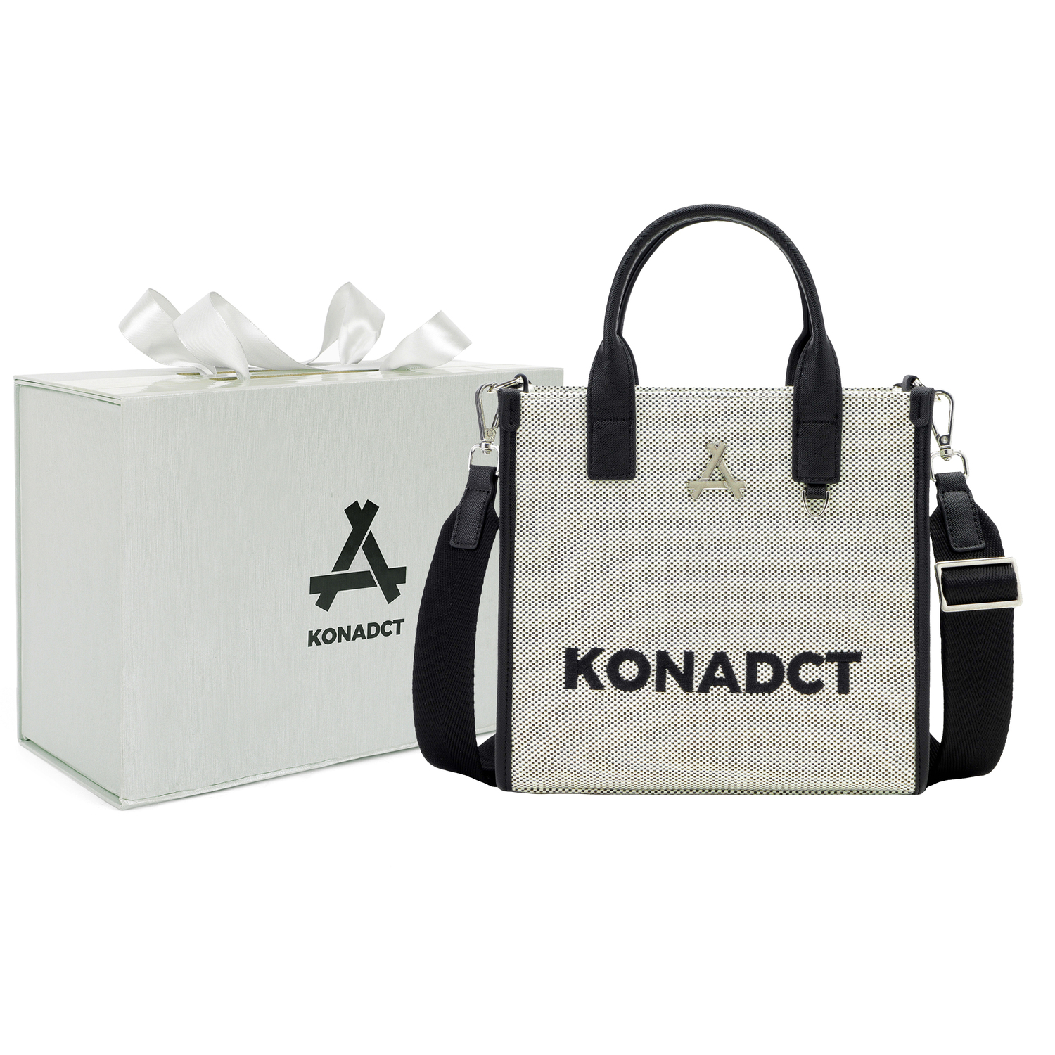 

KONADCT Искусственная кожаная сумка-шоппер через плечо унисекс среднего размера черная, Black Box