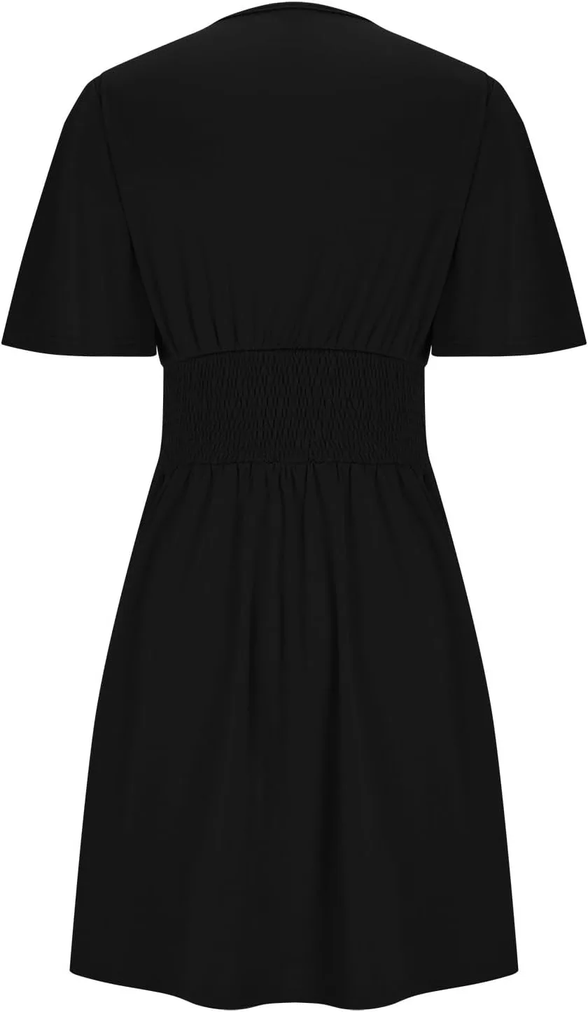 Платье Spring Dresses для женщин 2025, летнее платье с глубоким вырезом, элегантное мини-платье с высокой талией, расклешенное, для отпуска, сарафан Generic, черный — фото 4