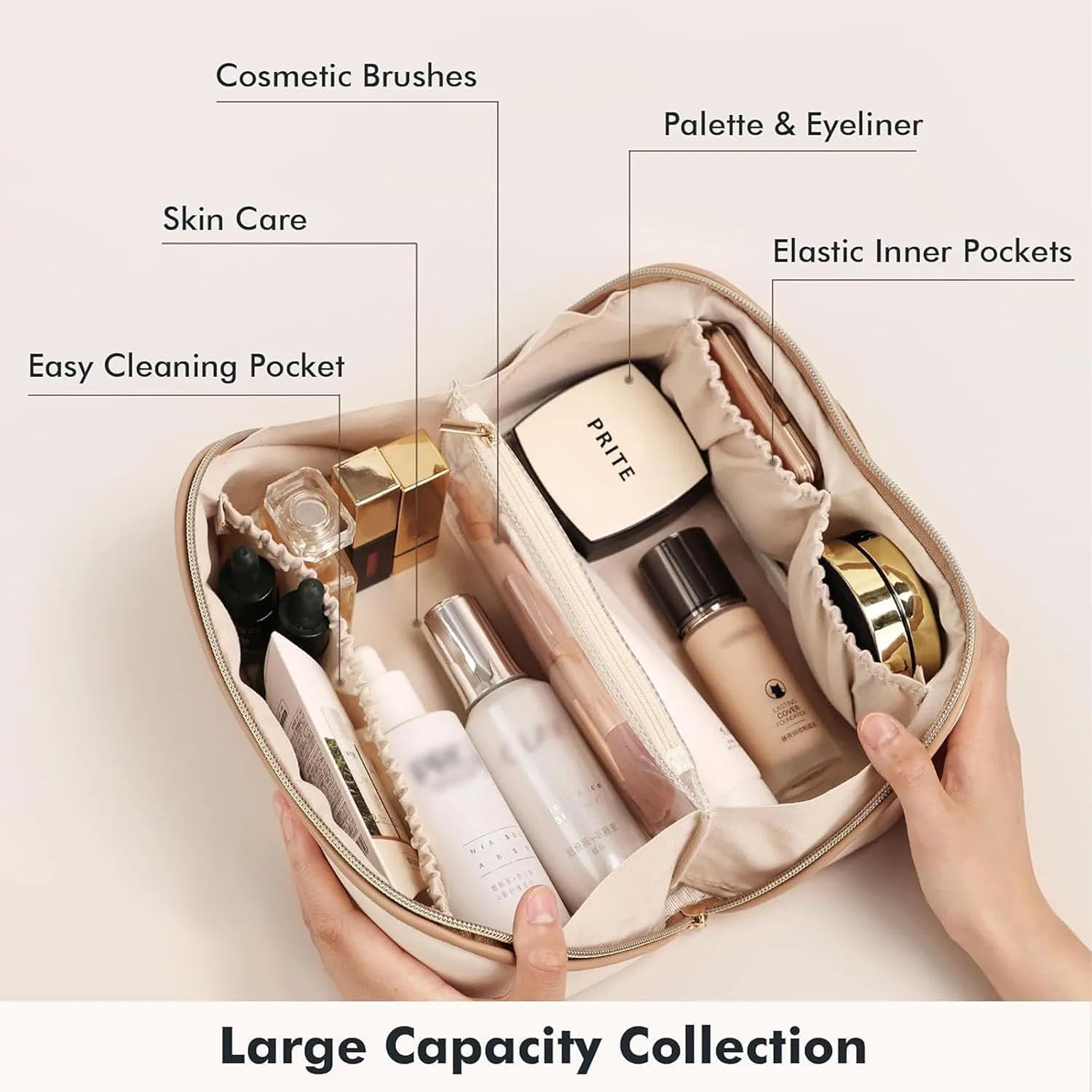 Портативная косметичка «Large Capacity Cosmetic Bag» от Prite Prite, Beige — фото 3