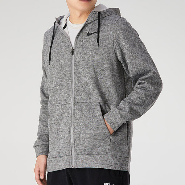 Куртка men's therma casual sports cardigan training fleece lined hooded jacket gray Nike, серый — фото 3