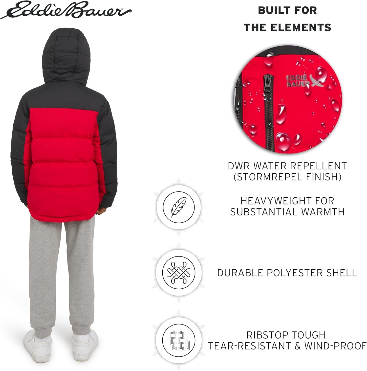 Классический утепленный пуховик Eddie Bauer для мальчиков с капюшоном и подкладкой из искусственного меха, Lychee — фото 3