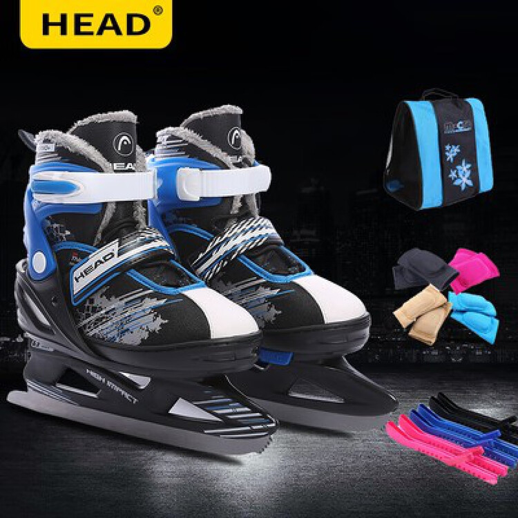 

HEAD Детские коньки австрийские регулируемые, теплые для начинающих, фигурные, настоящие ледовые h7 blue + сумка + чехлы + наколенники, размер 26