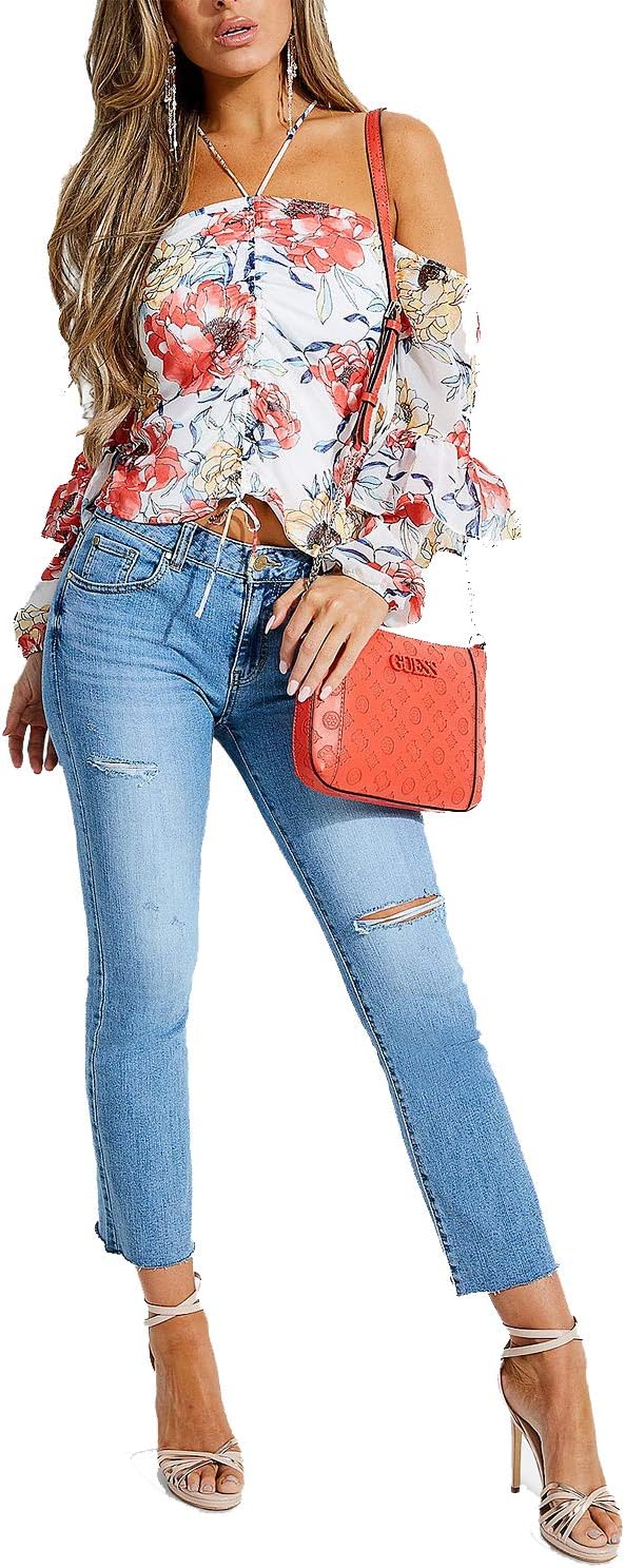 

Топ Guess Brailyn с рюшами и бретелями-хомутом, Tangled Blooms Print Ivory