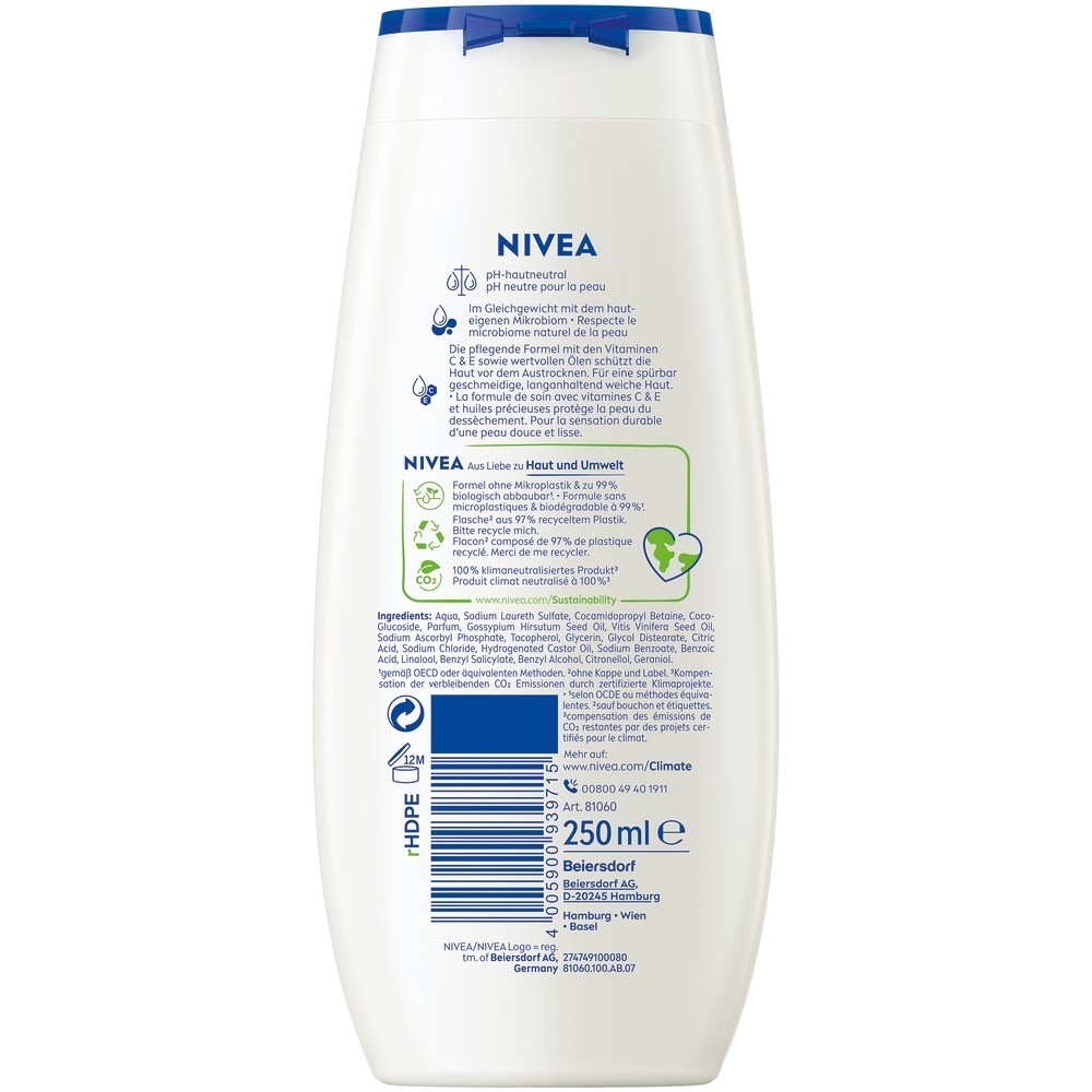 Гель для душа soft care cashmere & cottonseed oil Nivea, объем 250 мл — фото 2