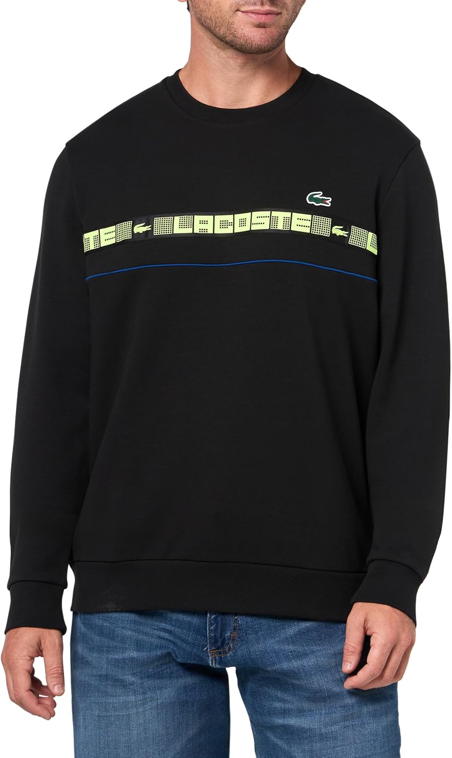 Толстовка Lacoste, спортивная, теннисная, с полоской, черная — фото 4