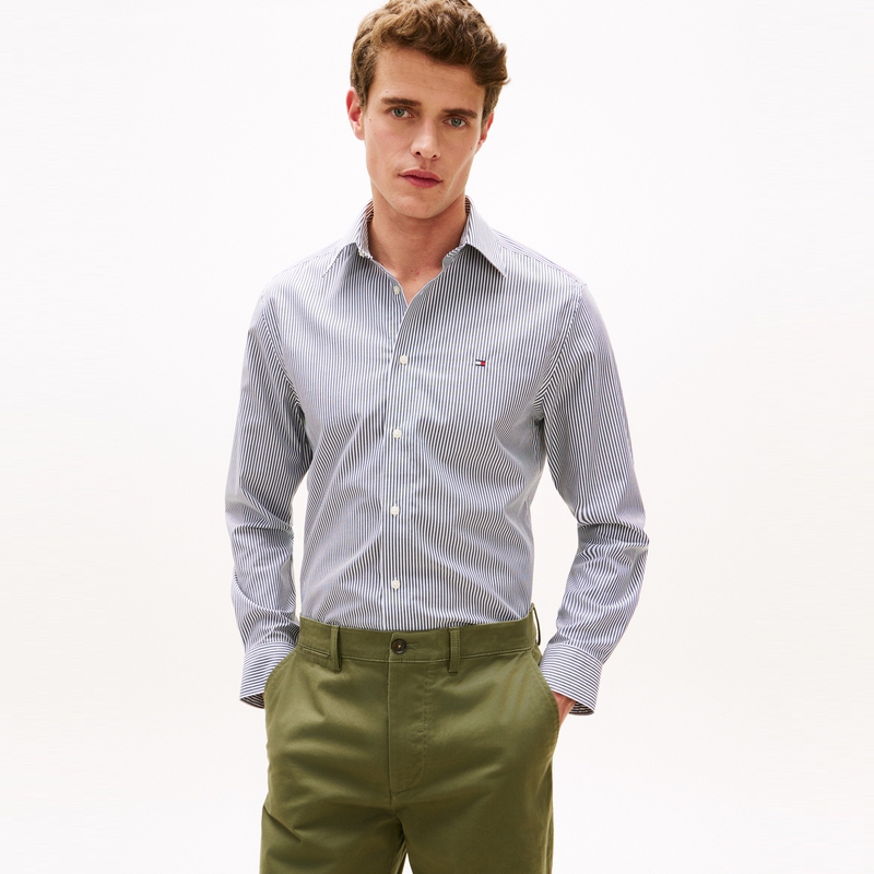 Рубашка мужская Lapel Moderate Others Tommy Hilfiger, темно-синий белый stripes 0a4 — фото 4