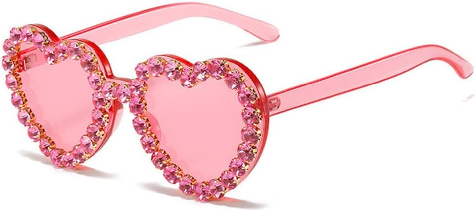 

Женские солнцезащитные очки без оправы с бриллиантами, модные, в форме сердца, украшенные стразами, без оправы, трендовые, с защитой от УФ-излучения UV400 HHZZYVY, C3pink-pink