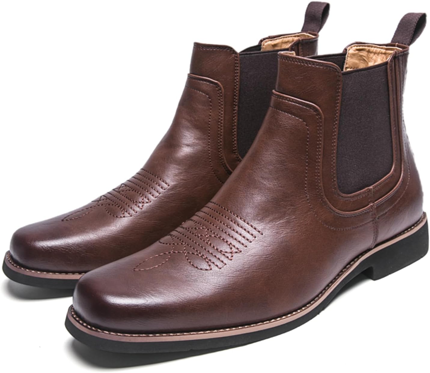 

Мужские ковбойские ботинки с квадратным носком, челси, прочные ретро классические с вышивкой, на подъем, повседневные стильные ботинки Generic, коричневый