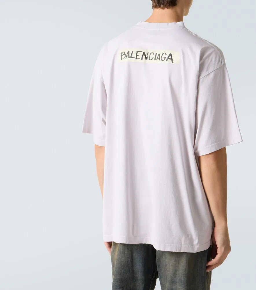Футболка из хлопкового трикотажа с логотипом Balenciaga, серый — фото 4
