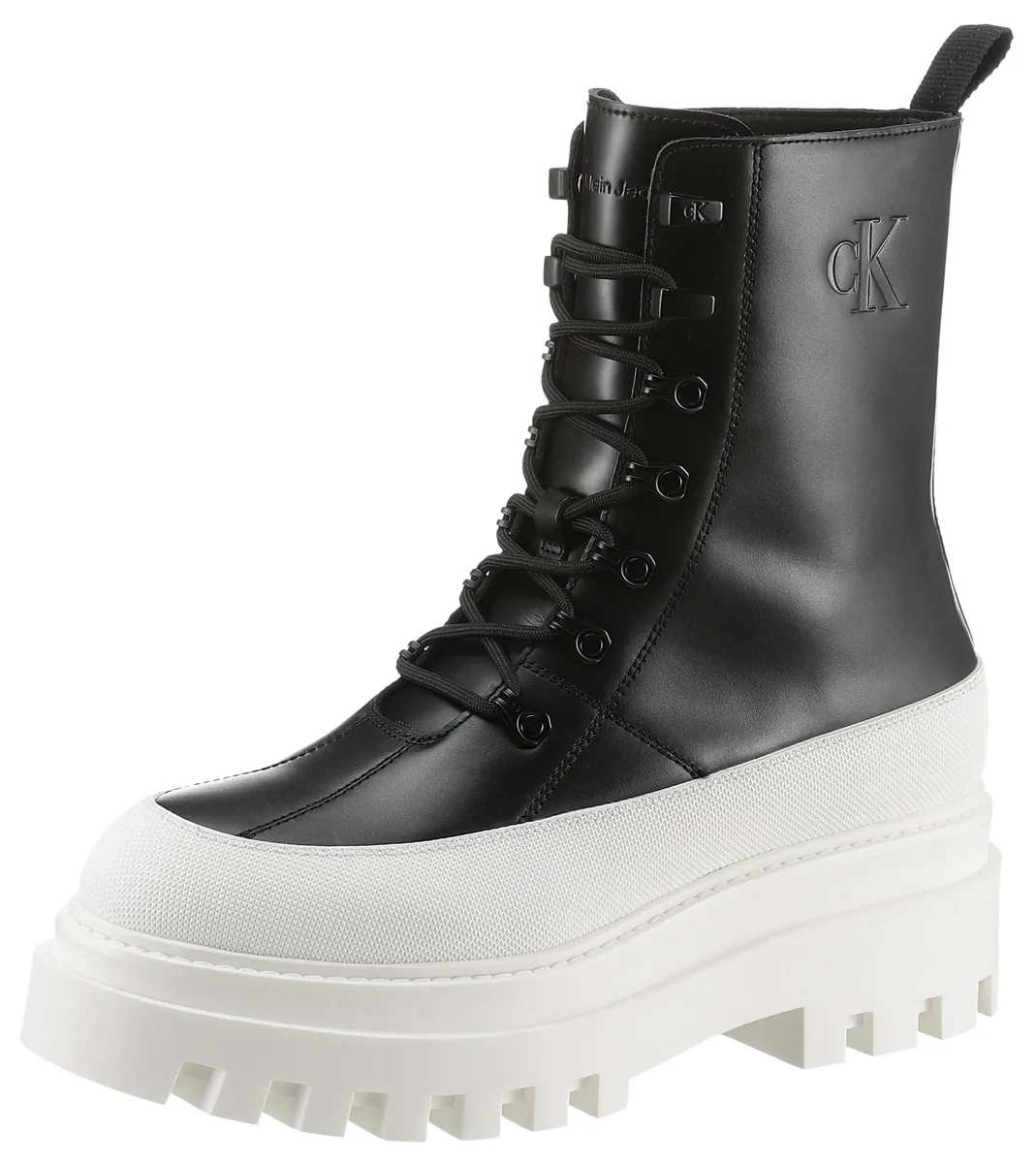 

Ботильоны на шнуровке Calvin Klein Jeans "FLATFORM LACE UP BOOT LTH", с профильной подошвой, черно-белый