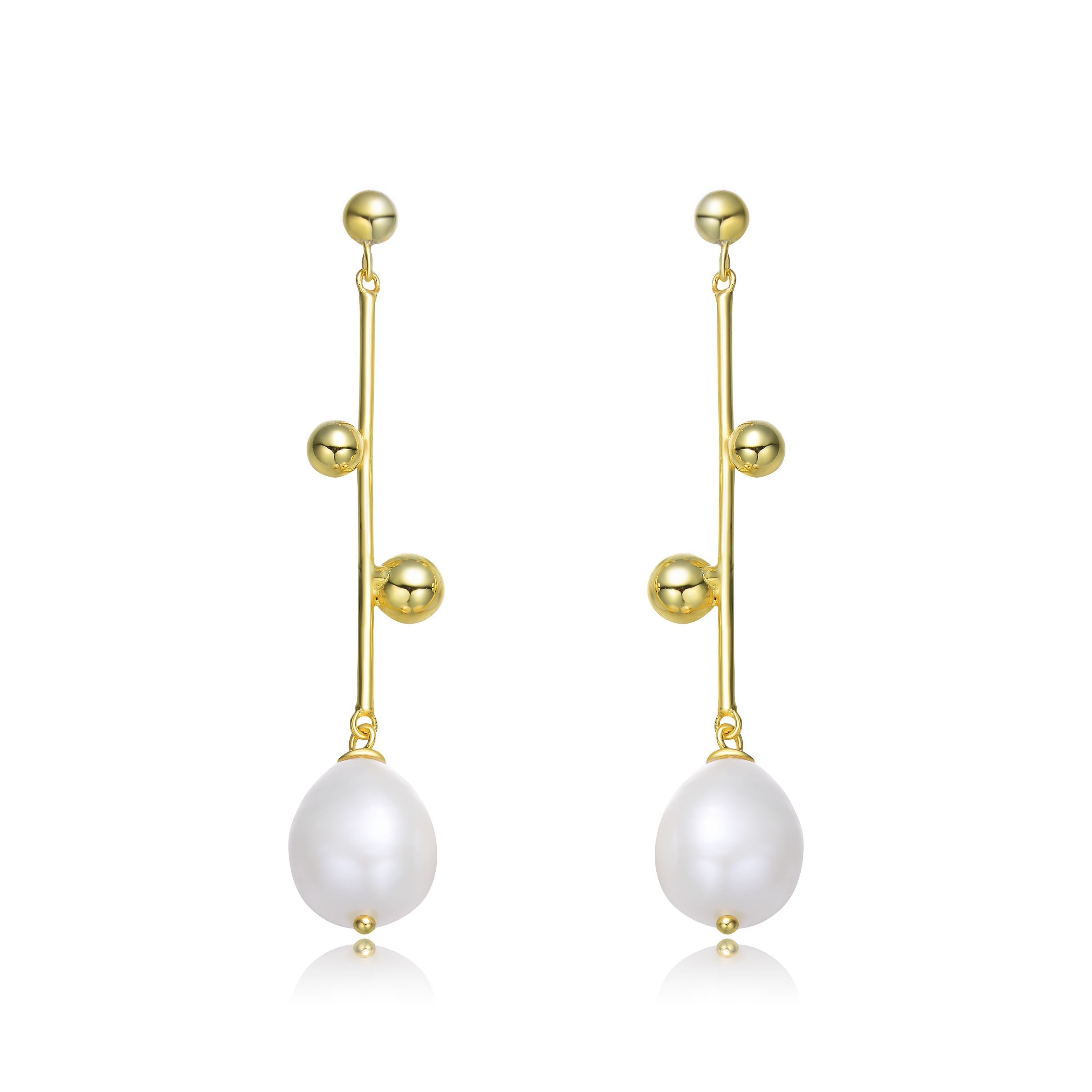 

Серьги-подвески GENEVIVE из стерлингового серебра с позолотой и пресноводным жемчугом Genevive, золотой