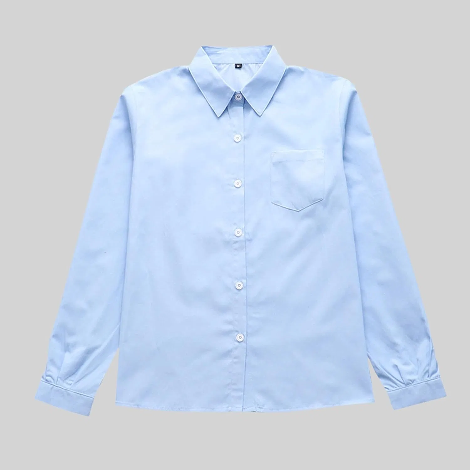 Блуза, длинный рукав, женская, Button-down, без рисунка, светло-голубой — фото 2