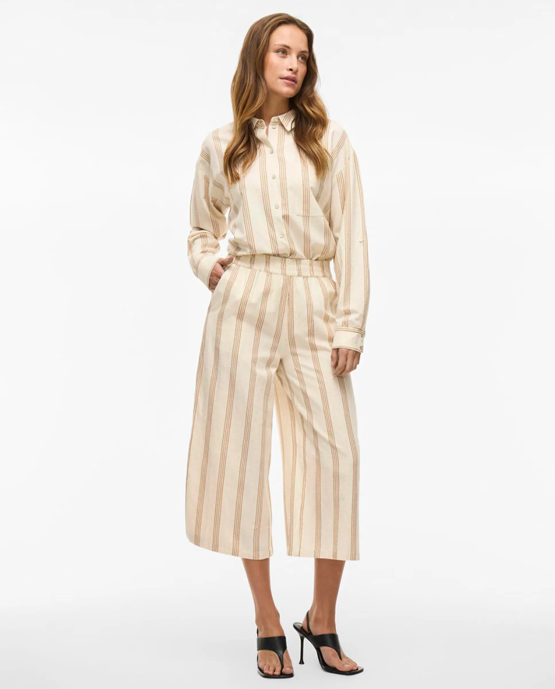 

Женские брюки-кюлоты из льна с принтом Vila, бежевый