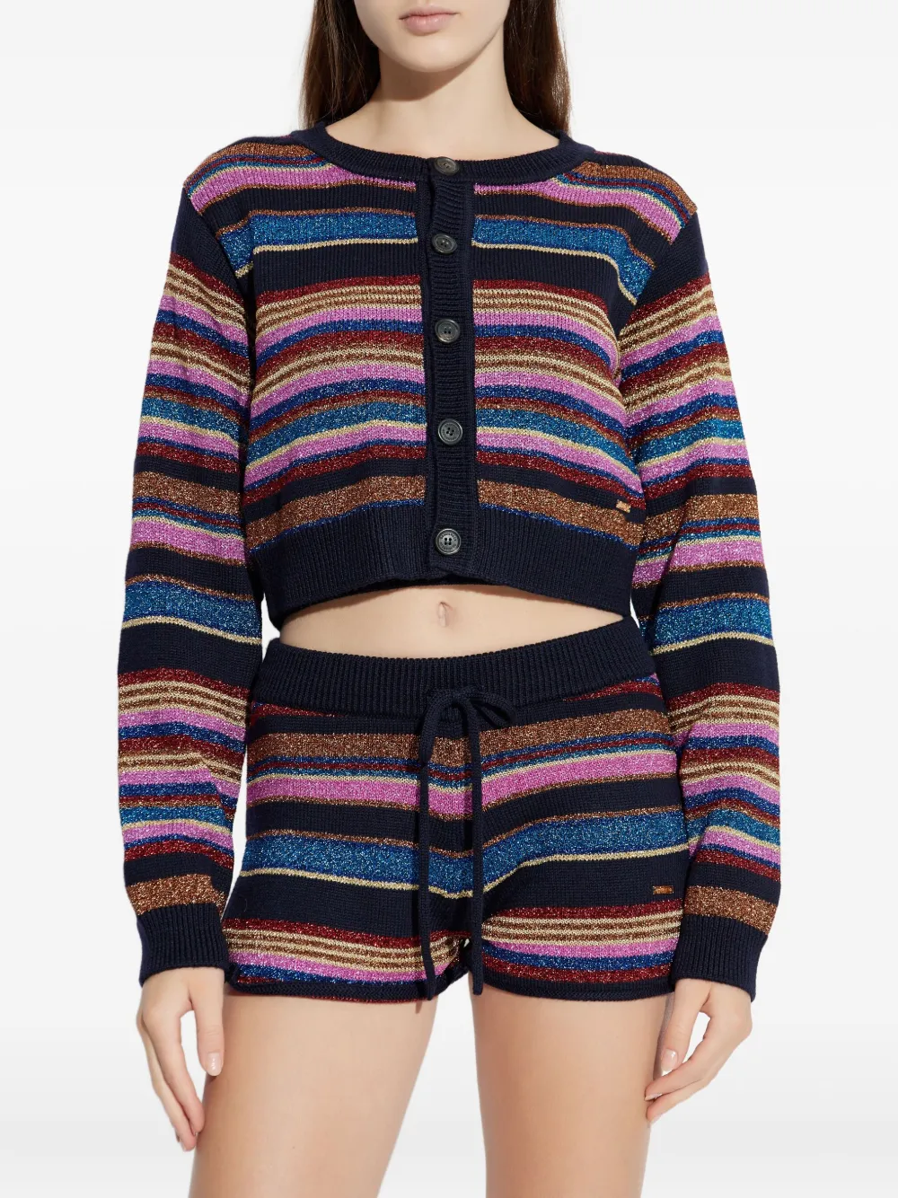 Вязаный кардиган в полоску на пуговицах DSQUARED2, черный — фото 3
