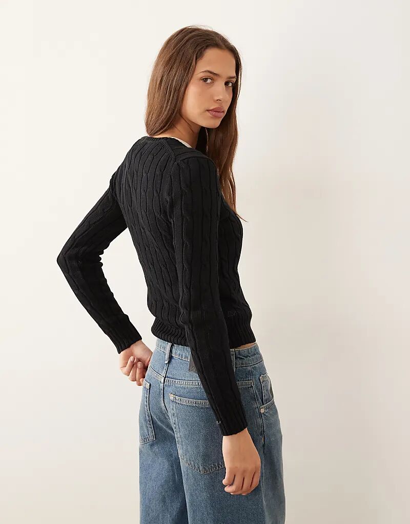 Джемпер Polo Ralph Lauren Julianna icon с хлопковым плетением и логотипом цвета поло черного цвета — фото 4