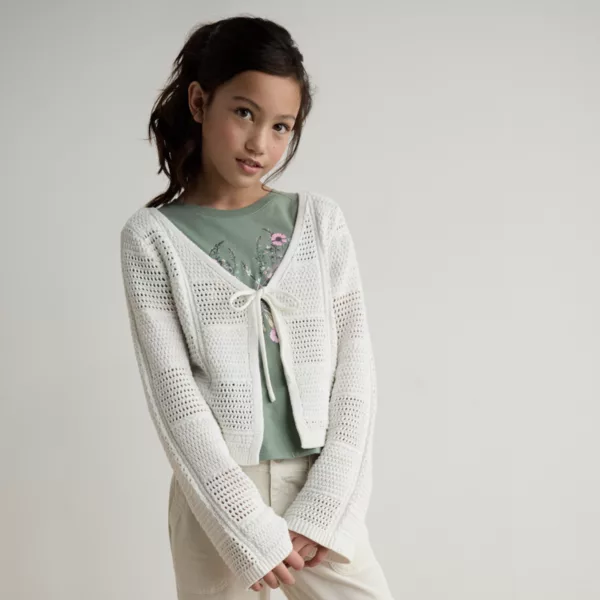 

Детский и женский кардиган с завязками спереди, размеры 6-20, обычные и плюс So, цвет egret