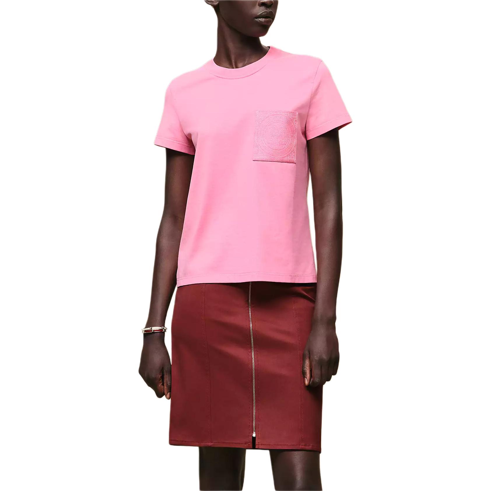 

Hermes Женская футболка конфетно-розового цвета с круглым вырезом и прямым кроем