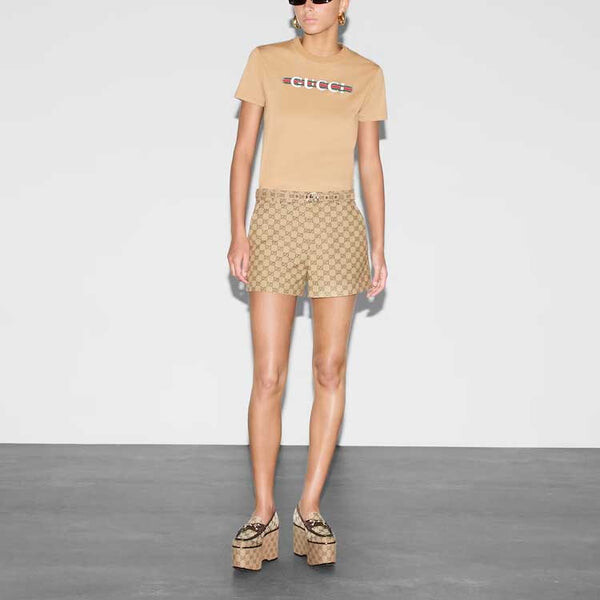 Футболка cotton jersey t-shirt with print 'beige' Gucci, бежевый — фото 2
