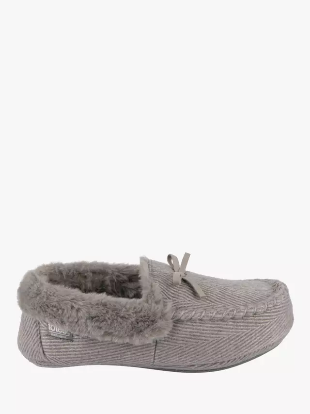 

Тапочки totes Faux Fur Cuff Herringbone Moccasin, серый