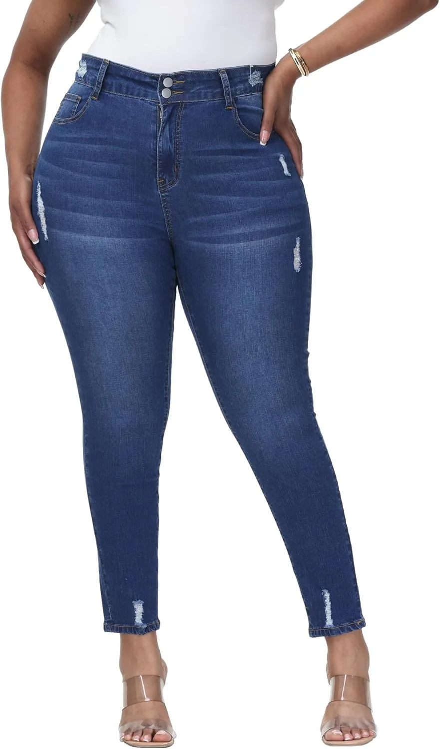 

Женские джинсы Plus Size Skinny с высокой посадкой, рваные Gocolloa