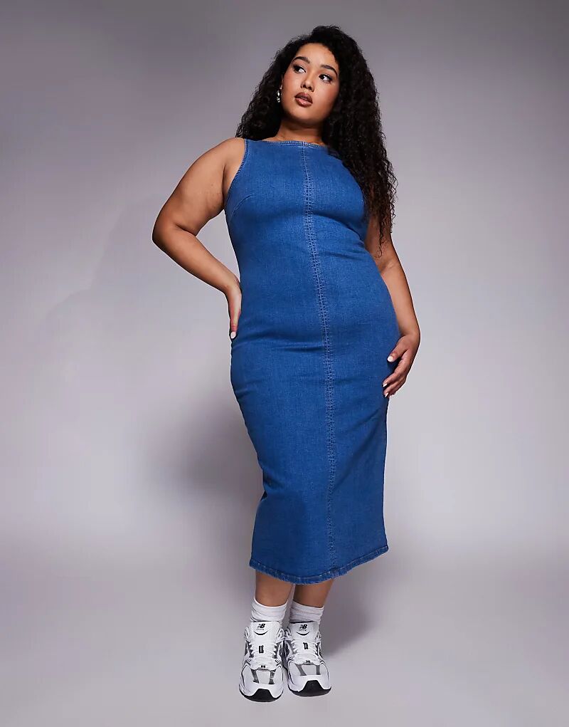 

Платье миди из денима Curve ASOS DESIGN в минималистичном стиле темного цвета