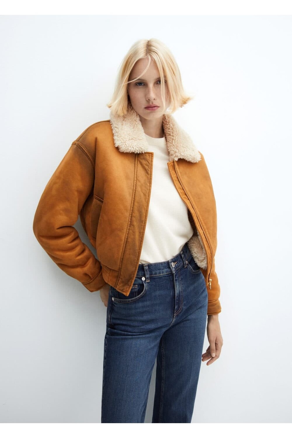 

Меховая куртка в винтажном стиле Mango, коричневый