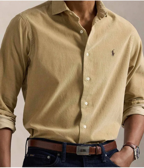 Вельветовая рубашка Slim fit Polo Ralph Lauren, бежевый — фото 4