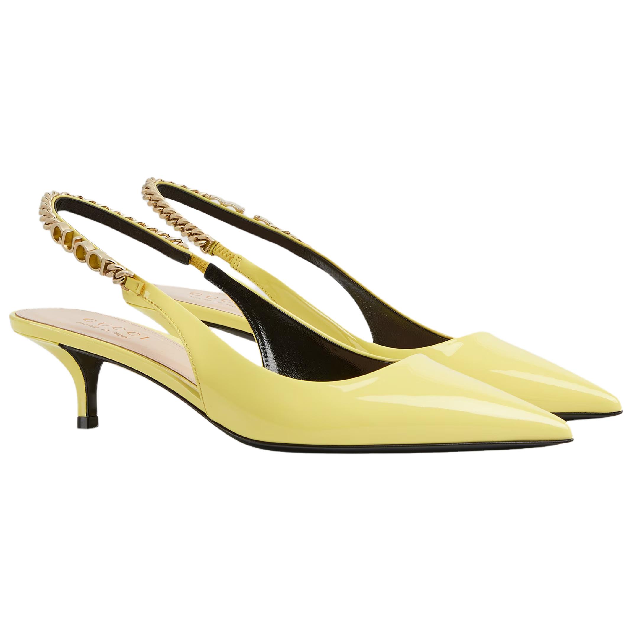 GUCCI Туфли-лодочки Signoria Slim Heel на каблуке 4,5 см женские желтые — фото 3