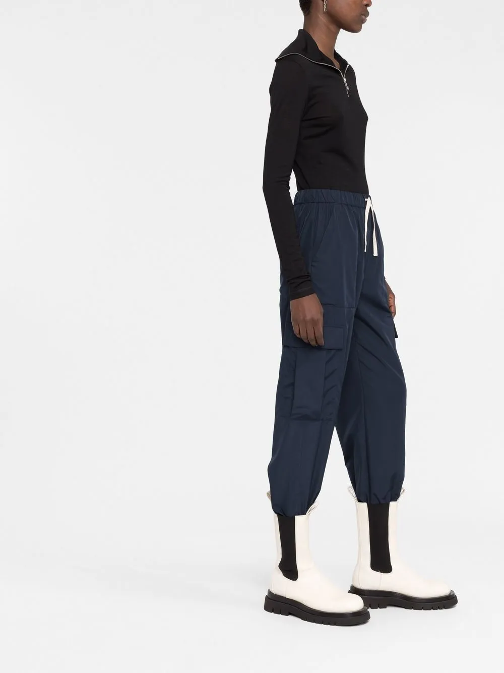 Трикотажный топ с высоким воротником и логотипом JIL SANDER, черный — фото 4