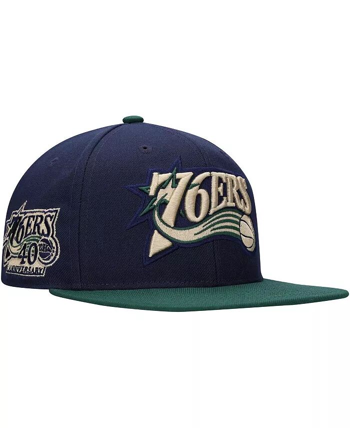 

Мужская темно-синяя, зеленая шляпа Philadelphia 76ers Hardwood Classics Grassland Fitted Mitchell & Ness