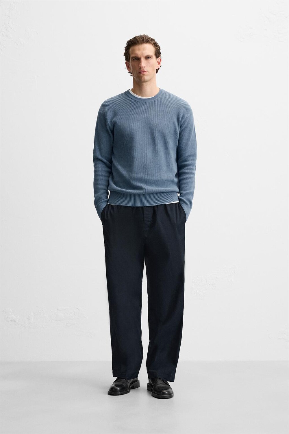 

Свитер изнаночной вязки ZARA, средне-синий