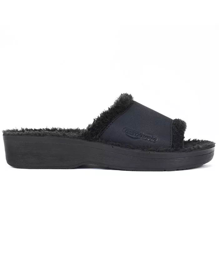 Женские слайды Aspen Fuzzy Strap с поддержкой свода стопы Aerothotic, черный — фото 3