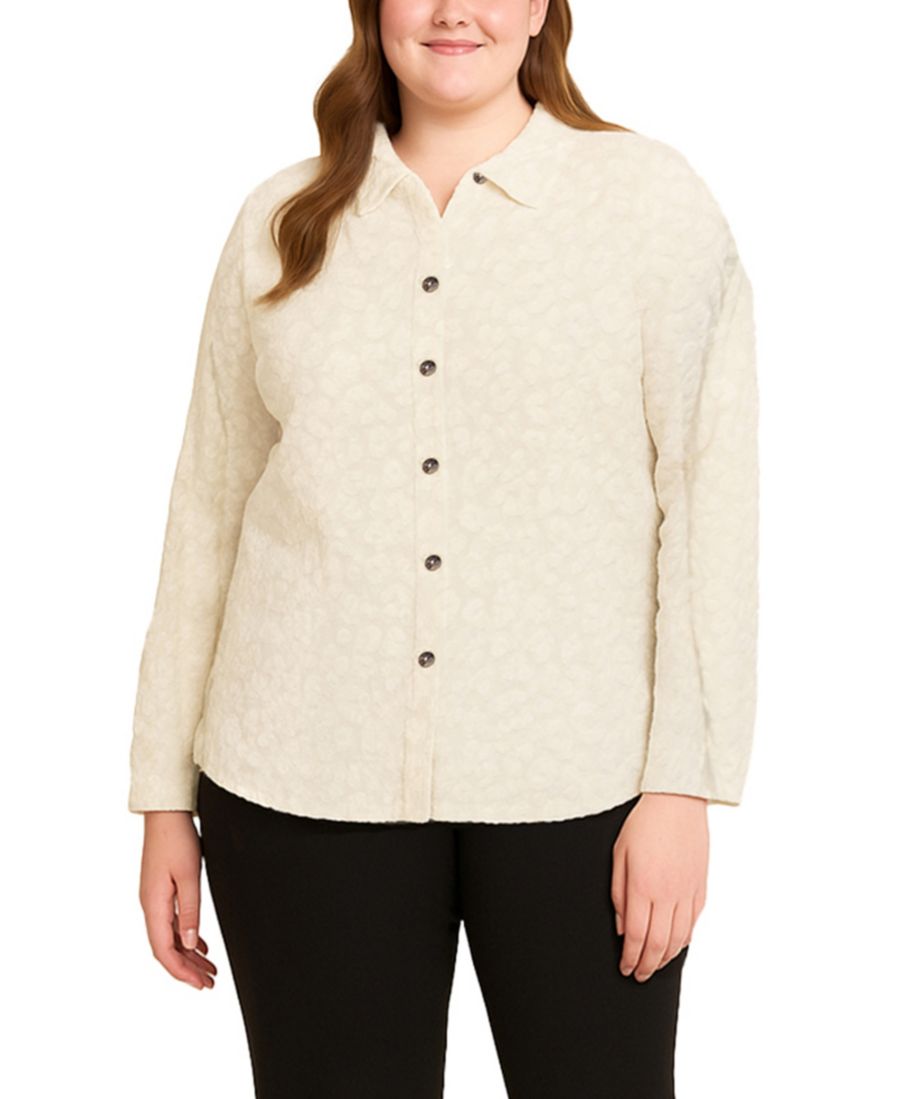 

Рубашка большого размера с принтом под гепарда, застежка на пуговицы спереди COIN 1804, Ivory