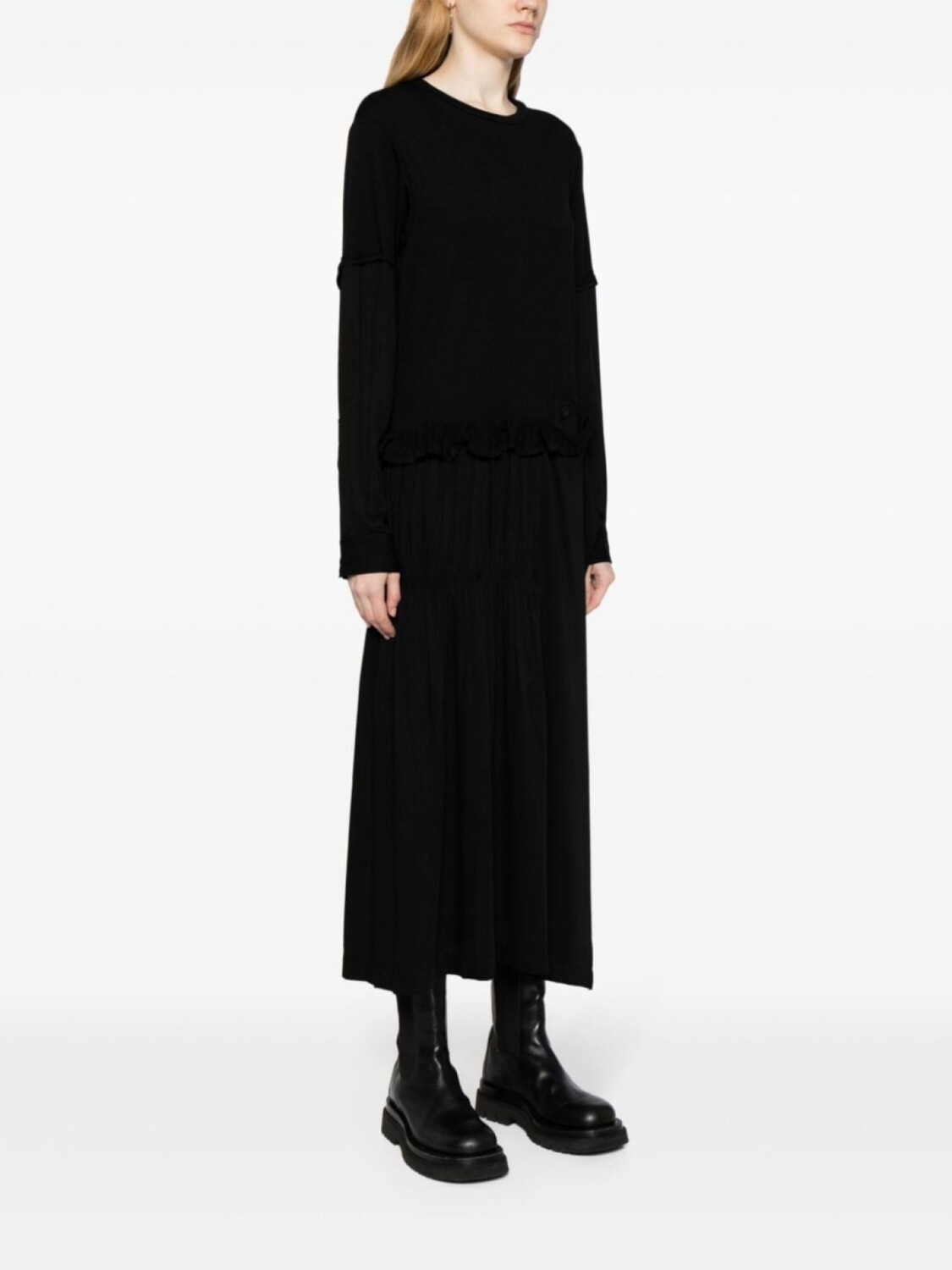 Yohji Yamamoto ярусное платье макси со вставками, черный — фото 3
