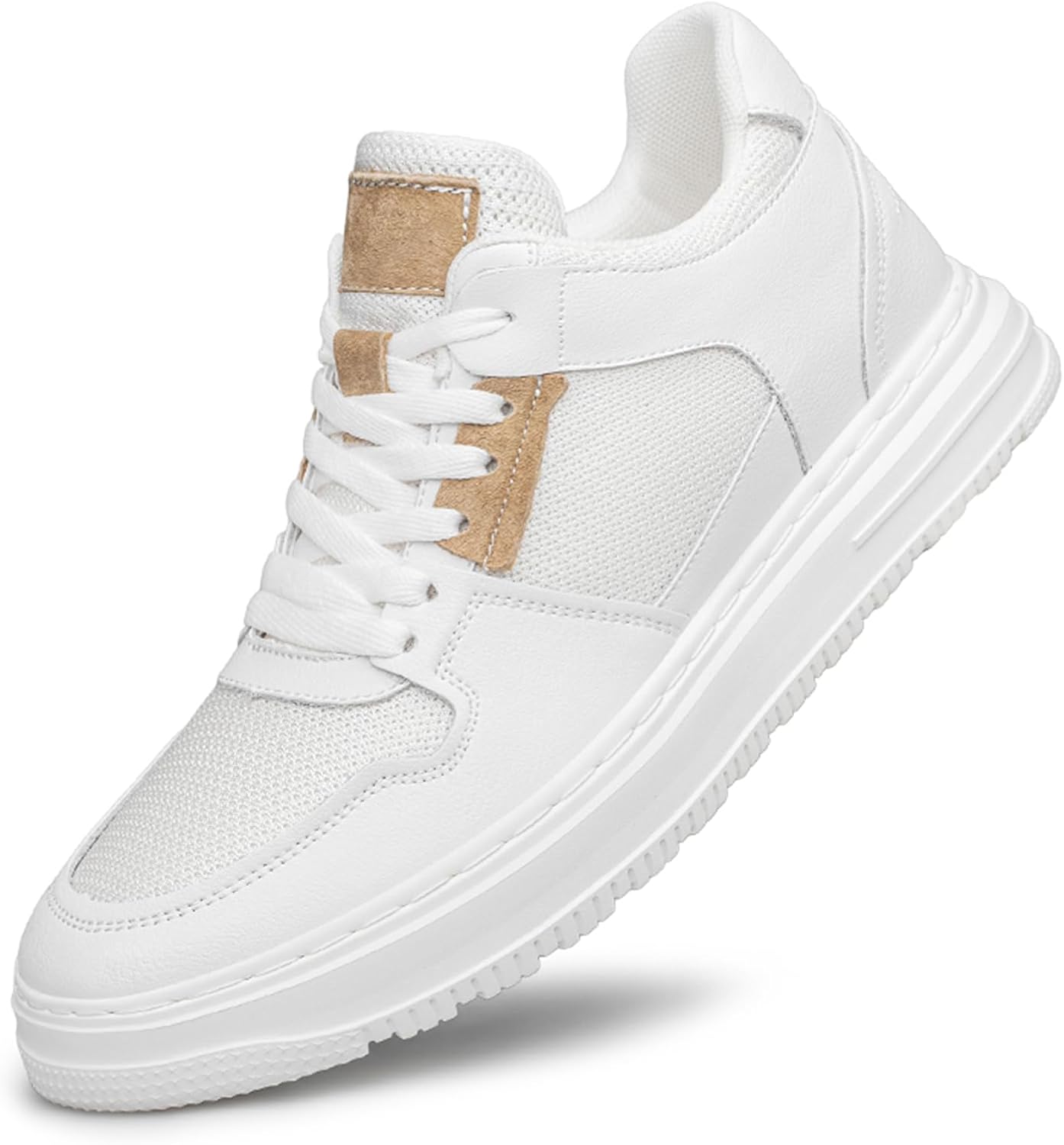 

Мужские кожаные туфли с эффектом увеличения роста - прибавка 6 см, сочетание кожи и ткани, замшевые акценты, дышащие, стильные повседневные классические туфли для повседневной носки, работы и официальных мероприятий Fliozy, белый