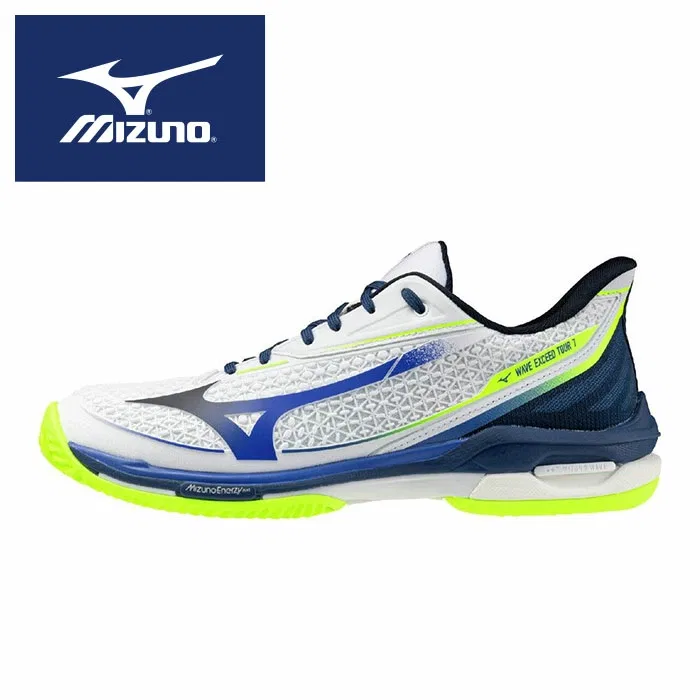 Унисекс кроссовки для тенниса «Wave Exceed Tour 7 OC» от Mizuno, White X Blue X Yellow