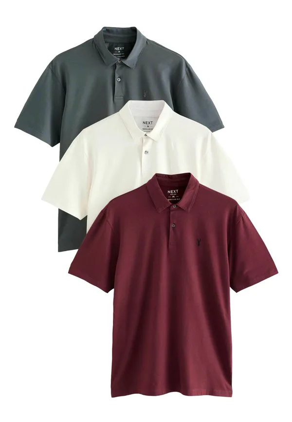 Комплект из трех рубашек поло Next, Burgundy Red Charcoal Grey Ecru Cream