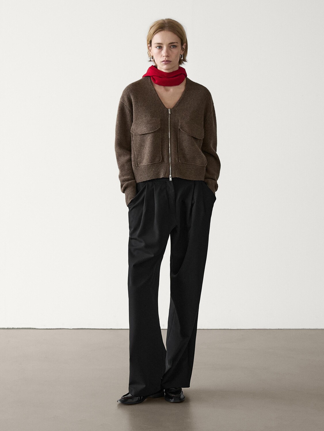 

Кардиган на молнии с карманами Massimo Dutti, коричневый