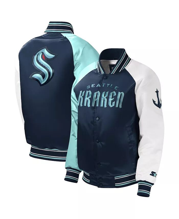 

Куртка университетская на кнопках Seattle Kraken Raglan темно-синего цвета для больших мальчиков и девочек Starter